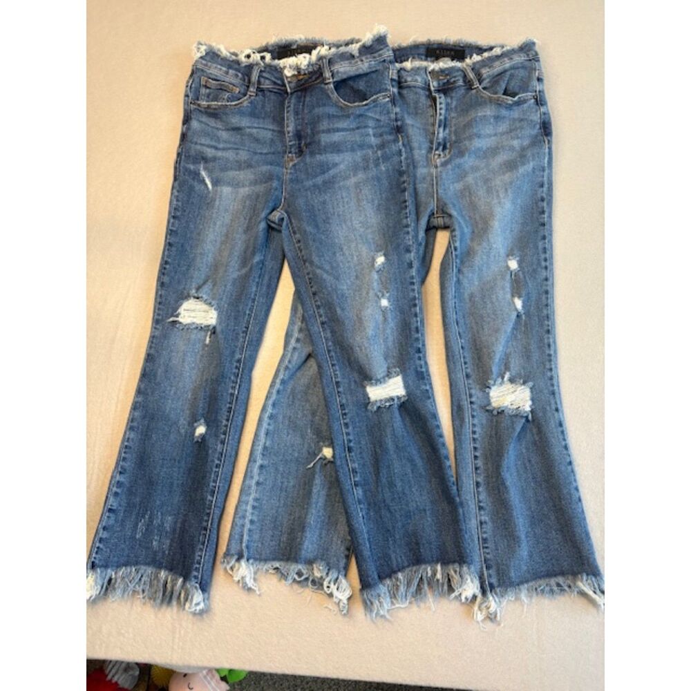 Risen Los Angeles Lot/2 Womens Jeans Distressed Frayed Raw Hem Waistband Stretch